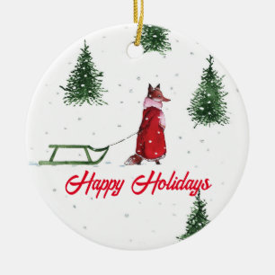 Adorno De Cerámica Fox recorriendo el ilustracion invernal de la niev