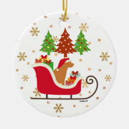 Adorno De Cerámica Fox Red Labrador Silhouette Navidad Sleigh