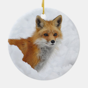 Adorno De Cerámica Fox rojo en la nieve