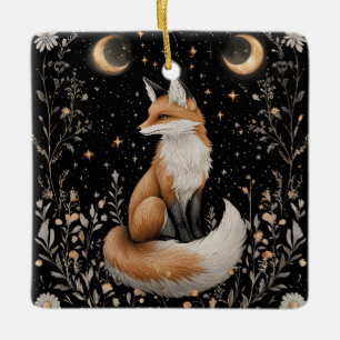 Adorno De Cerámica Fox y Flores Celestes Míticas