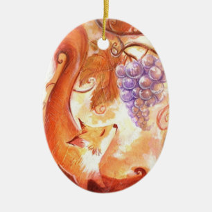 Adorno De Cerámica Fox y uvas