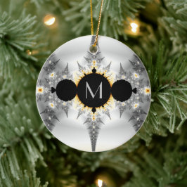 Adorno De Cerámica Fractal de plata metálica monogramada