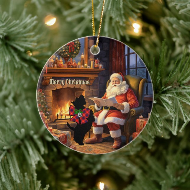Adorno De Cerámica Fraser Scottie Dog & Santa Personalizadas Xmas (Árbol)