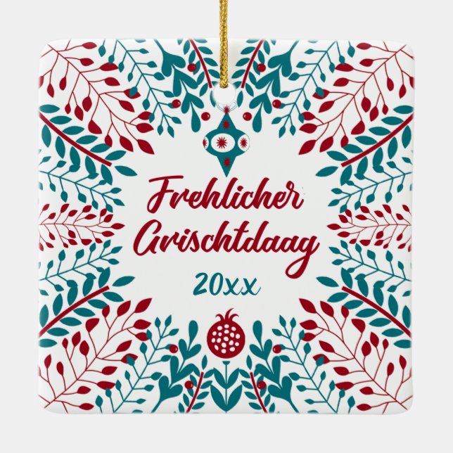 Adorno De Cerámica Frehlicher Grischtdaag, Pennsylvania Dutch Xmas (Reverso)