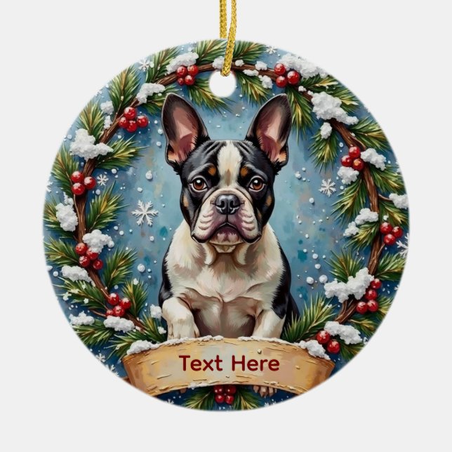 Adorno De Cerámica French Bulldog Christmas (Frente)