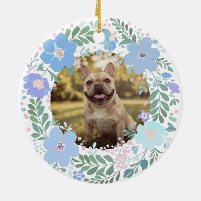 Adorno De Cerámica French Bulldog Pastel Blue Custom Photo Memorial (Atrás)