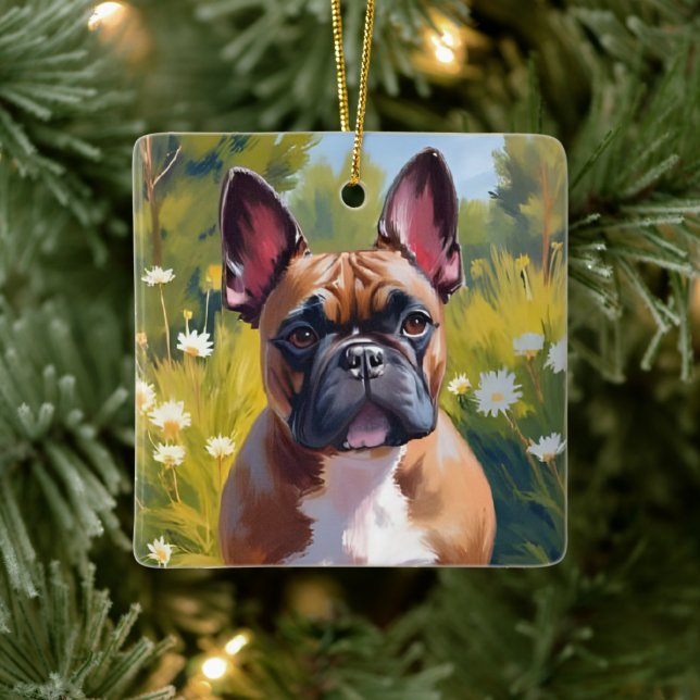 Adorno De Cerámica French Bulldog | Pet Painting Dog Art (Árbol)