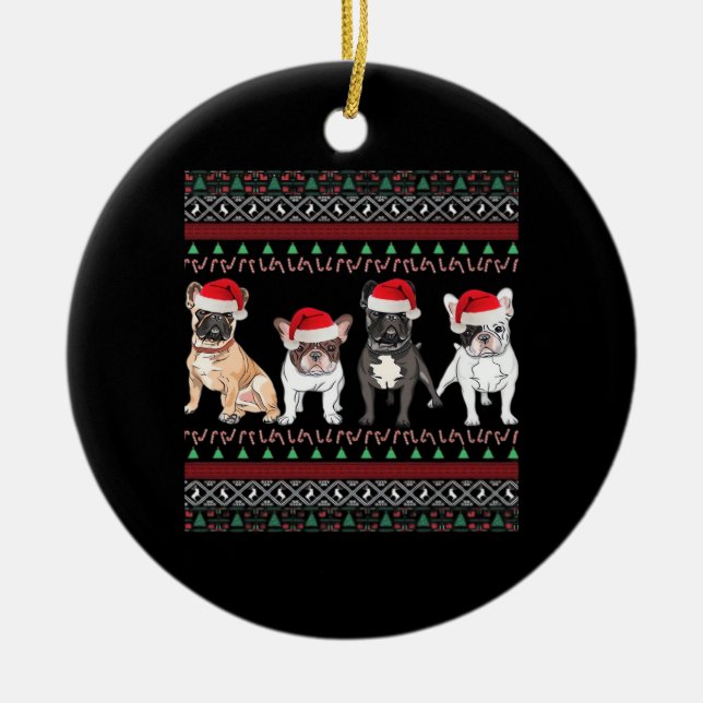 Adorno De Cerámica French Bulldog Ugly Christmas Sweater Essential T- (Frente)