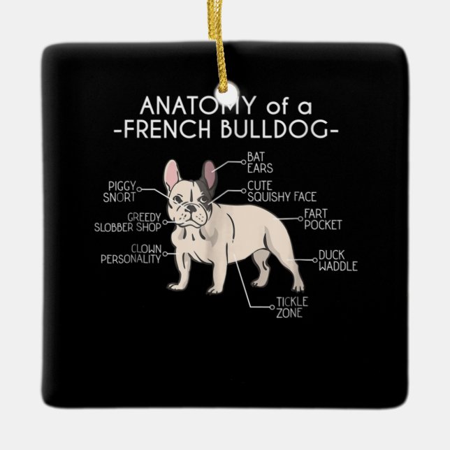 Adorno De Cerámica Frenchie Gift | Anatomía De Un Bulldog Francés (Anverso)