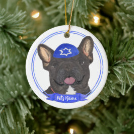 Adorno De Cerámica Frenchie Hanukkah