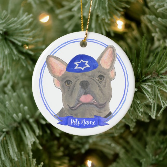 Adorno De Cerámica Frenchie Hanukkah (Árbol)