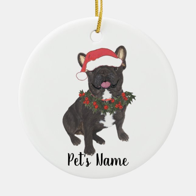 Adorno De Cerámica Frenchie personalizado (cordón negro) (Frente)