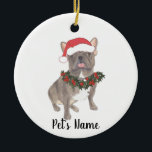 Adorno De Cerámica Frenquie personalizado (Blue Silver Gray Lilac)<br><div class="desc">Haz la lista de este año con un adorno personalizado de tu pequeño elfo favorito! Para los regalos más dulces,  ¡emparejételos con una impresión de arte equivalente u otro artículo de mi colección de bulldog francés azul!</div>