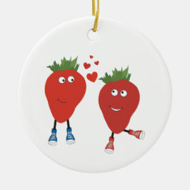 Adorno De Cerámica Fresas Graciosas Y Enamoradas