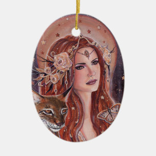 Adorno De Cerámica Freya goddess with Lynx by Renee Lavoie