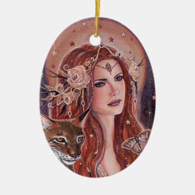 Adorno De Cerámica Freya goddess with Lynx by Renee Lavoie (Frente)