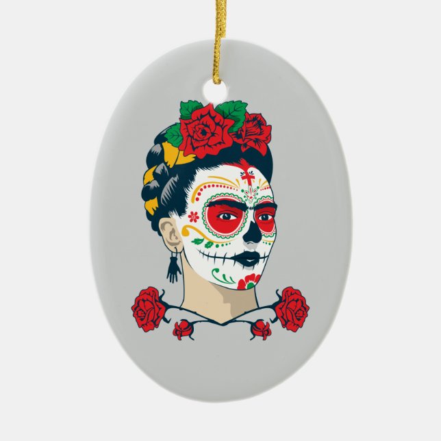Adorno De Cerámica Frida Kahlo el | El Día de los Muertos (Frente)