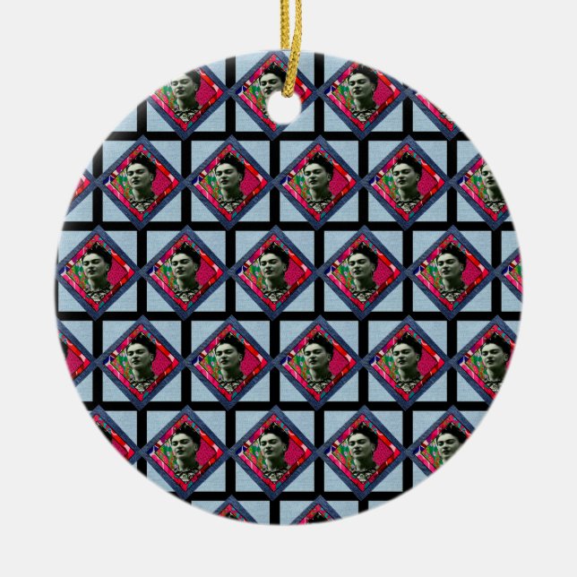 Adorno De Cerámica Frida Kahlo Retro Pink Denim (Frente)