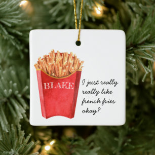 Adorno De Cerámica Fries franceses graciosos  Navidades monogramas