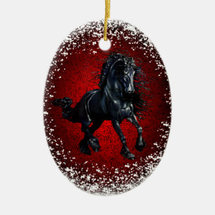 Adorno De Cerámica Friesio, semental negro 3,nieve, granito rojo