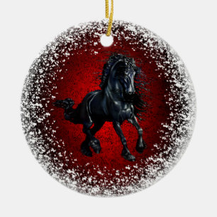 Adorno De Cerámica Friesio, semental negro 3,nieve, granito rojo