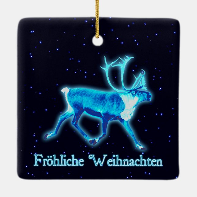 Adorno De Cerámica Froehliche Weihnachten - Blue Caribou (Reno) (Reverso)