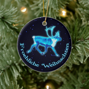 Adorno De Cerámica Froehliche Weihnachten - Blue Caribou (Reno)