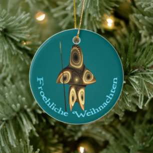 Adorno De Cerámica Froehliche Weihnachten - Cazador inuit fractal