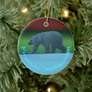 Adorno De Cerámica Froehliche Weihnachten- Oso Polar de luces polares
