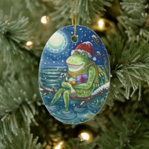 ADORNO DE CERÁMICA FROG EN LOG CALIENTA EL CORAZÓN, DIVERSIÓN, NAVIDA