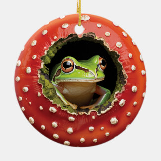 Adorno De Cerámica Frog in Toadstool – Cute Woodland Mushroom Art