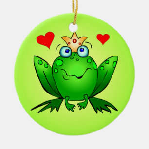 Adorno De Cerámica Frog Prince Princess Cartoon Frogs Hearts Green