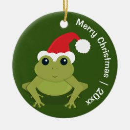 Adorno De Cerámica Frog Santa Merry Christmas