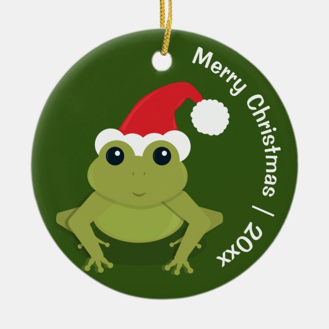 Adorno De Cerámica Frog Santa Merry Christmas (Frente)