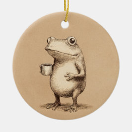 Adorno De Cerámica Frog with Coffee – Whimsical Vintage Animal