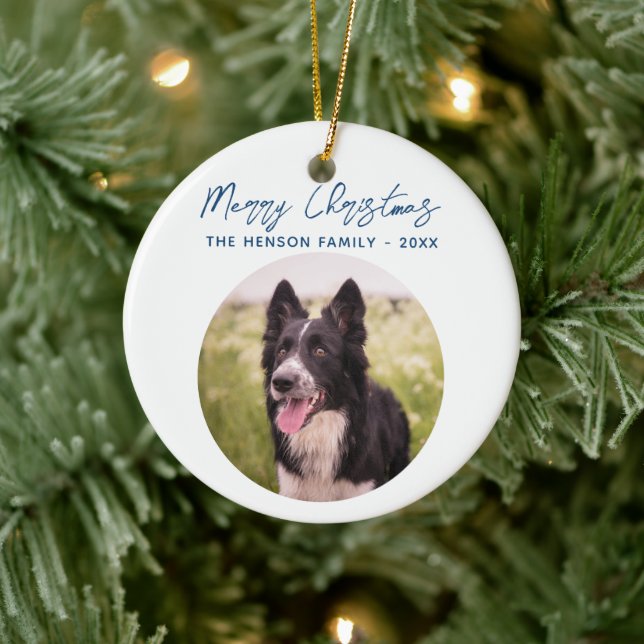 Adorno De Cerámica Frontera Collie Photo Family Feliz Navidad (Árbol)