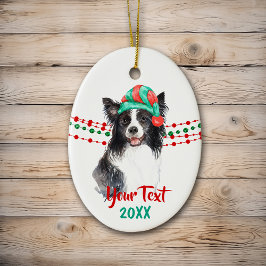 Adorno De Cerámica Frontera Collie Santa Hat