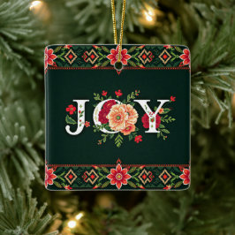 Adorno De Cerámica frontera floral de Navidad ALEGRÍA