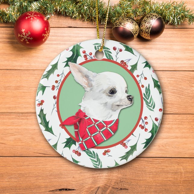 Adorno De Cerámica Frontera Holly del perro de Chihuahua blanco (Subido por el creador)