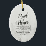 Adorno De Cerámica Frosted Pina a una doncella blanca y rústica de ci<br><div class="desc">Frosted Pines Rustic White Mountain Range Snowy Winter Design con Pinos Pintados a Mano, Fondo de Textura de Papel Acuático y Paleta de colores blanco gris y negro mutado. Perfecto para una boda de invierno o un alojamiento al aire libre Con fuentes modernas de escritura de moda y un sencillo...</div>