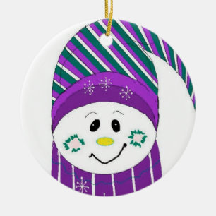 Adorno De Cerámica Frosty con sombrero a rayas y bufanda