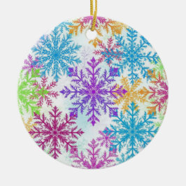 Adorno De Cerámica Frosty Rainbow Flakes — Bright Winter Ornament