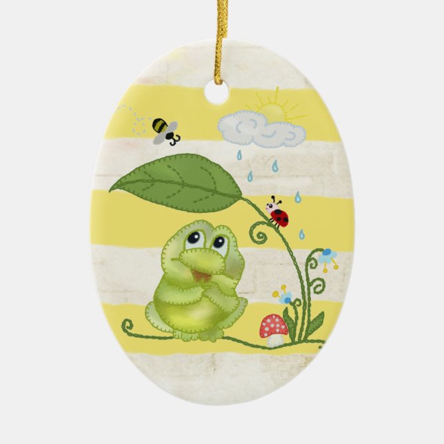 Adorno De Cerámica Frühling mit Frosch Keramik Ornament (Frente)