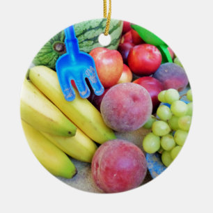 Adorno De Cerámica Fruta de verano, comida, melón, uvas, melocotones,