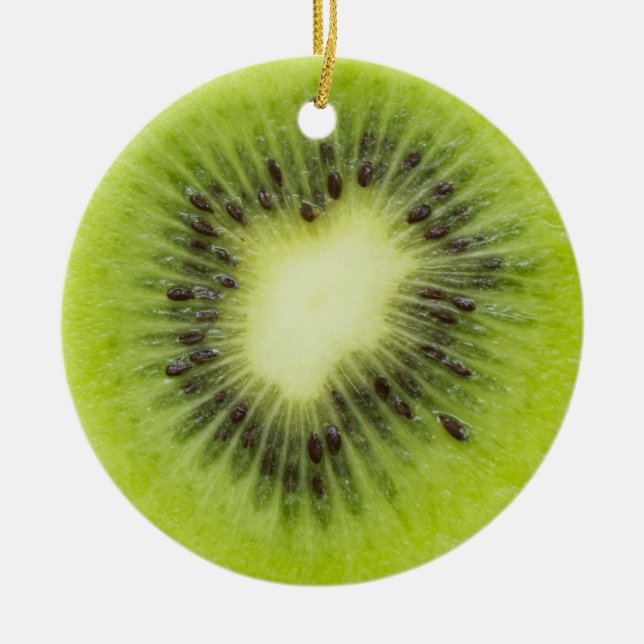 Adorno De Cerámica Fruta kiwi fresca. Secador redondo aislado (Frente)