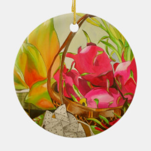 Adorno De Cerámica Frutos tropicales acuarela todavía arte de la vida