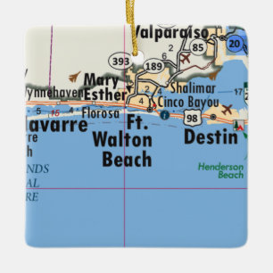 Adorno De Cerámica Ft. Mapa de Walton Beach