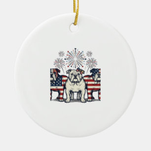 Adorno De Cerámica Fuegos Artificiales Bulldog Patriótico Grabado Vin