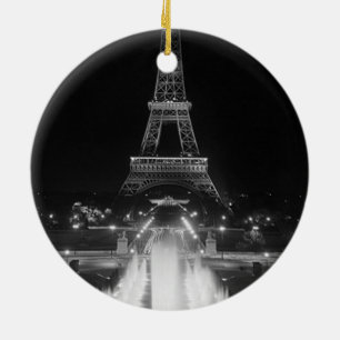 Adorno De Cerámica Fuente de París vintage Torre Eiffel noche