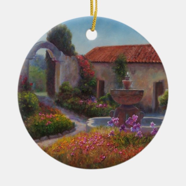 Adorno De Cerámica Fuente y jardín en la misión de Carmel (Frente)